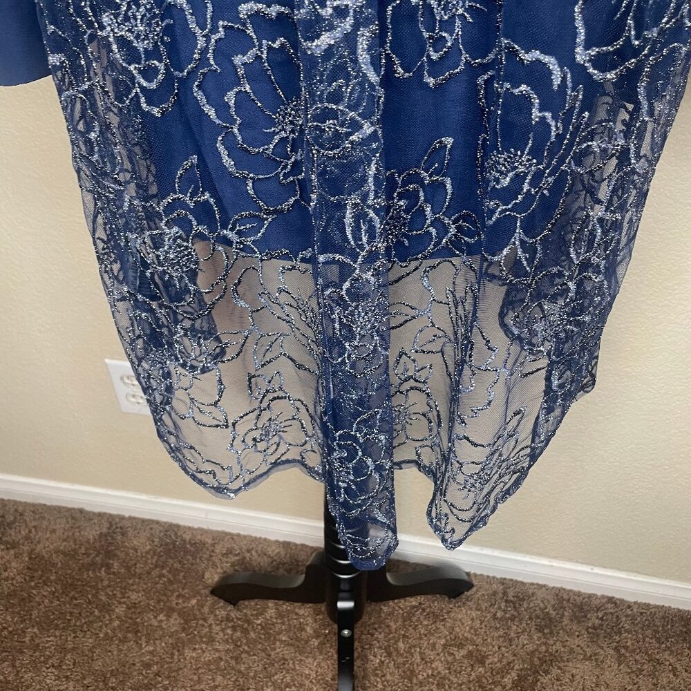R&M Richards Navy Blue Glitter Lace 2PC Jacket Dress Set 14W Mother of the Bride - Picture 8 of 14